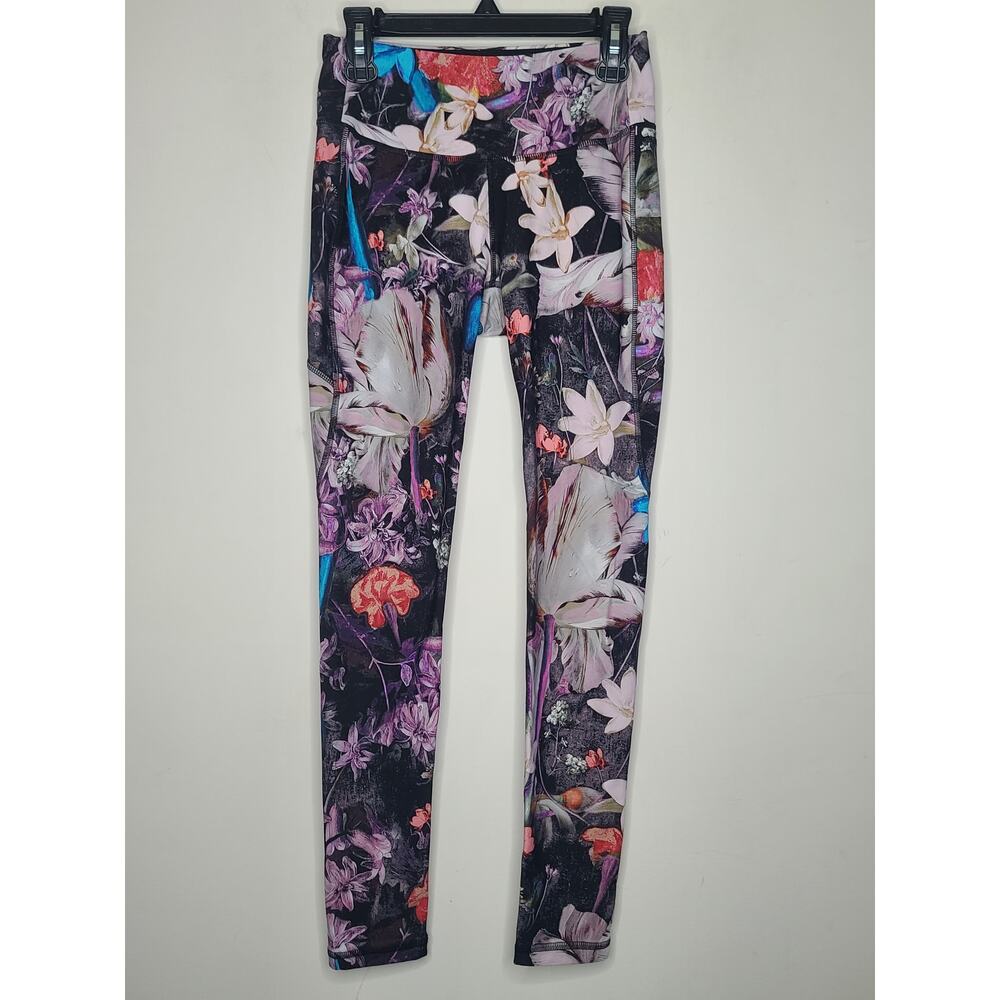 CALIA black abstract floral athletic leggings with pocket - XS